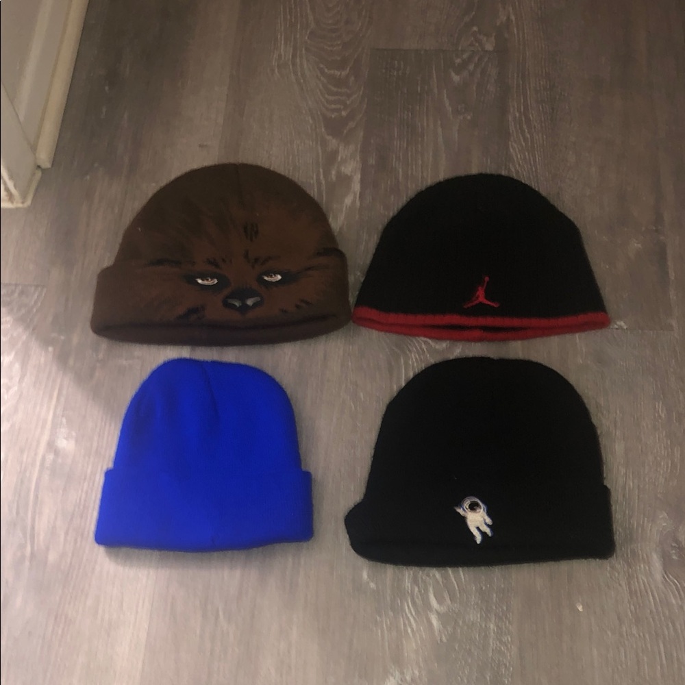 Set of Four Beanies - Black, Blue, Brown, Red